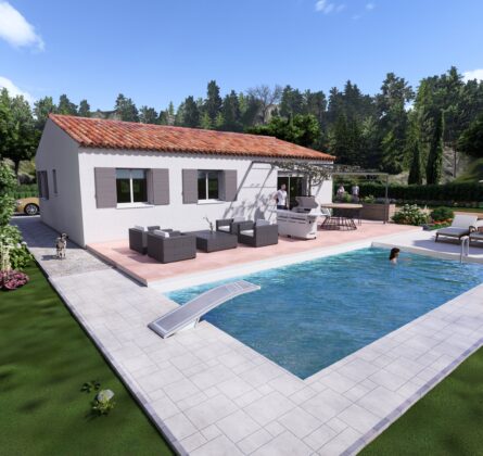Saint-Victor-la-Coste – Terrain de 400 m² avec projet de villa de plain-pied de 70 m² – 2 chambres - constrcuteur de maison - Villas la Provençale