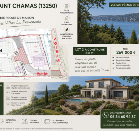 Terrain d&rsquo;exception à Saint-Chamas ( Vue sur l&rsquo;étang) - constrcuteur de maison - Villas la Provençale